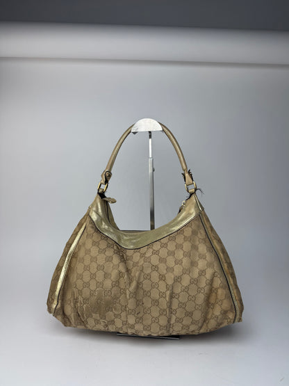 Vintage Gucci D-Ring monogram Leather canvas bag golden