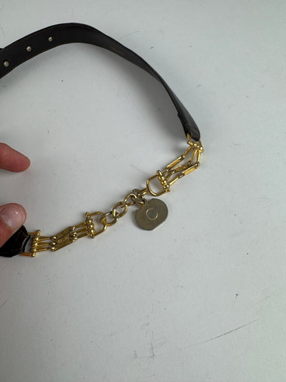 Vintage Celine Chain Leather belt Gold brown