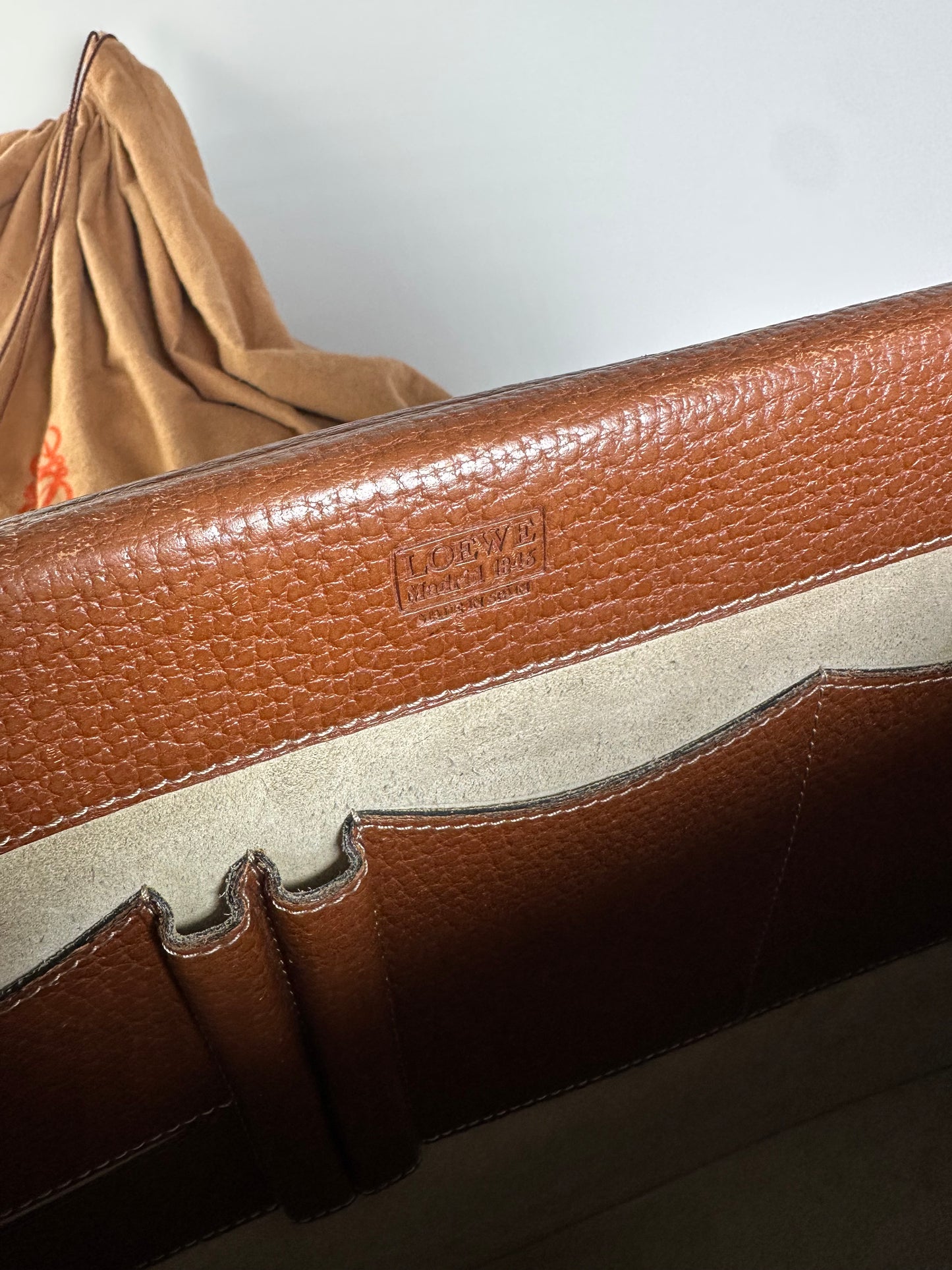 Vintage Loewe Pebbled Leather Shoulder Bag Brown Gold