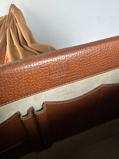 Vintage Loewe Pebbled Leather Shoulder Bag Brown Gold