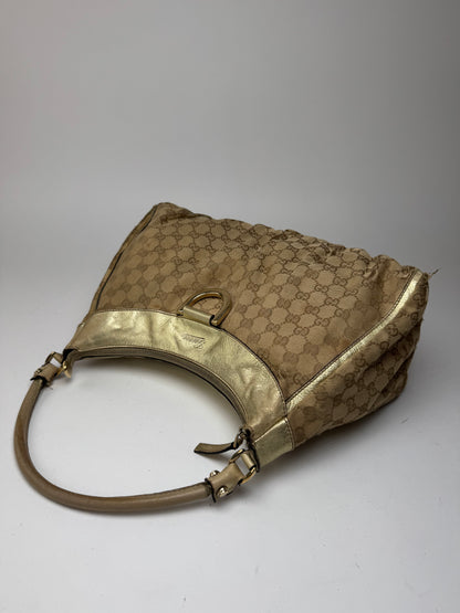 Vintage Gucci D-Ring monogram Leather canvas bag golden