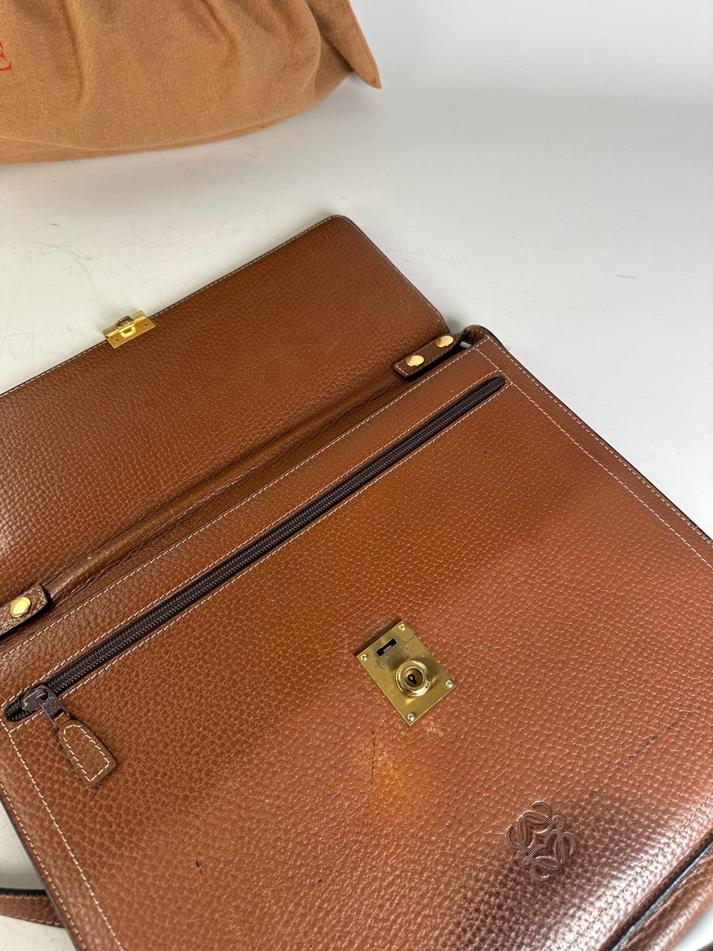 Vintage Loewe Pebbled Leather Shoulder Bag Brown Gold