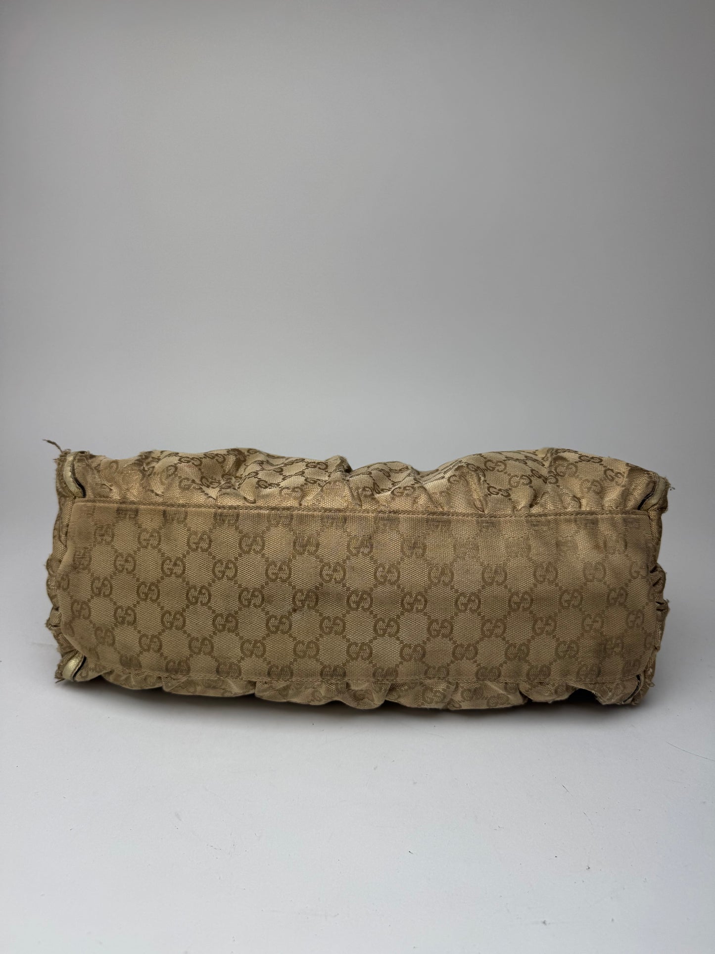 Vintage Gucci D-Ring monogram Leather canvas bag golden