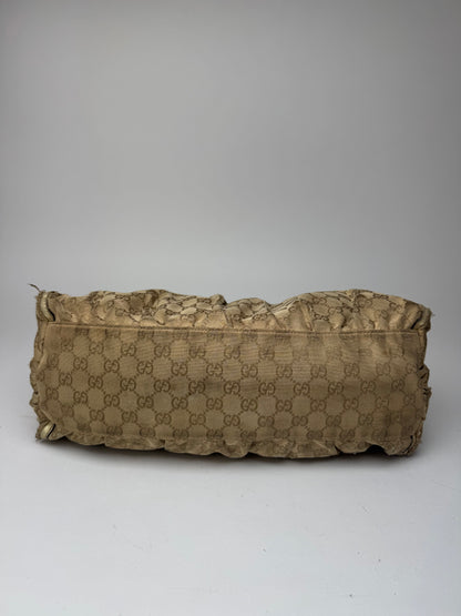 Vintage Gucci D-Ring monogram Leather canvas bag golden