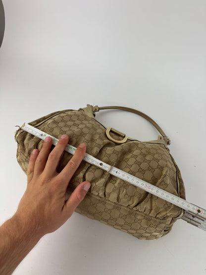 Vintage Gucci D-Ring monogram Leather canvas bag golden