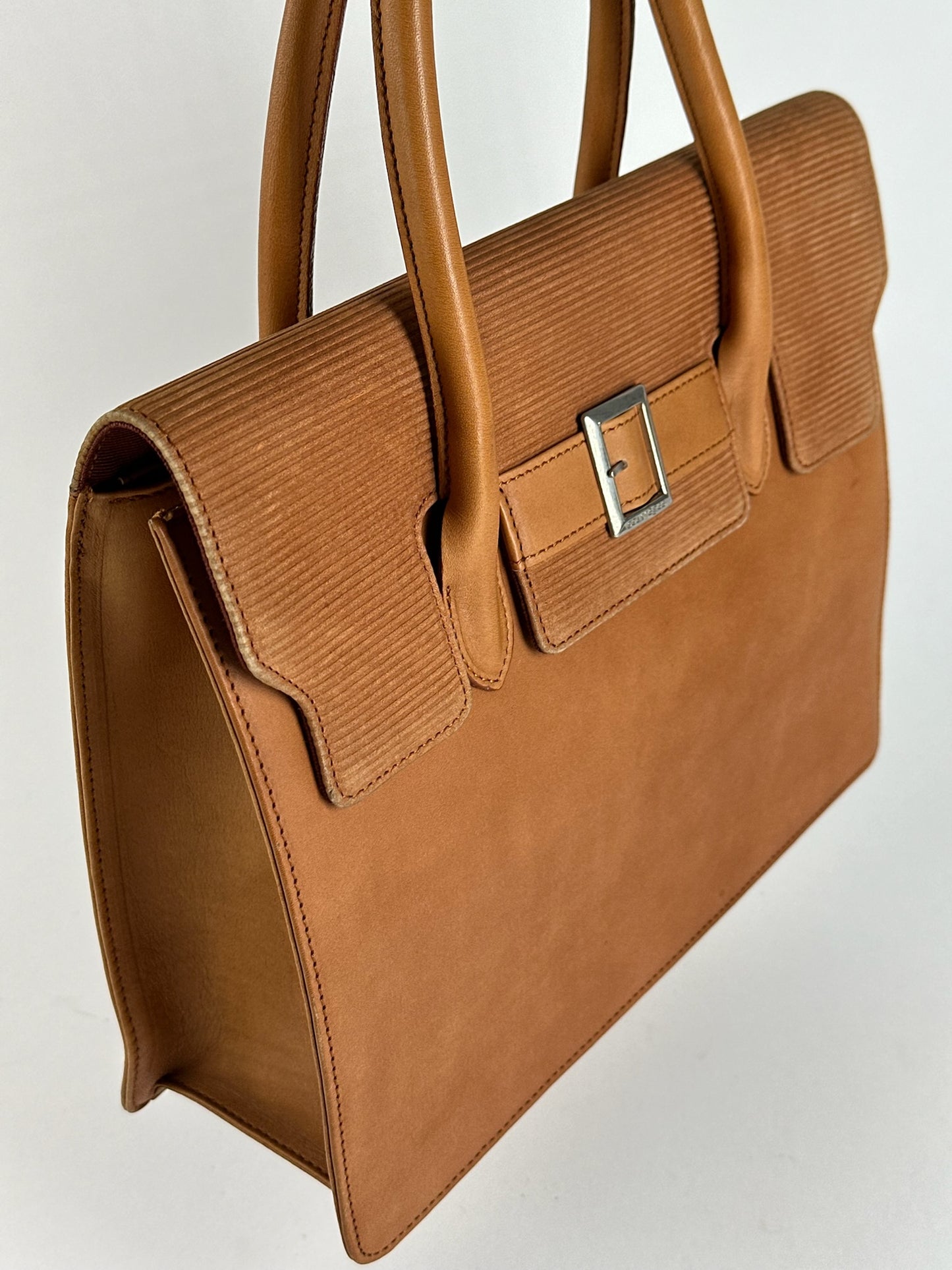 Vintage Courreges Leather Wool bag brown