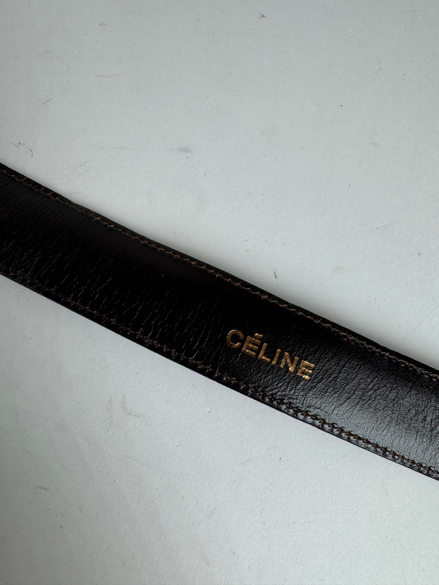 Vintage Celine Chain Leather belt Gold brown