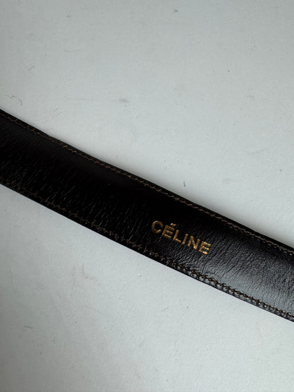 Vintage Celine Chain Leather belt Gold brown