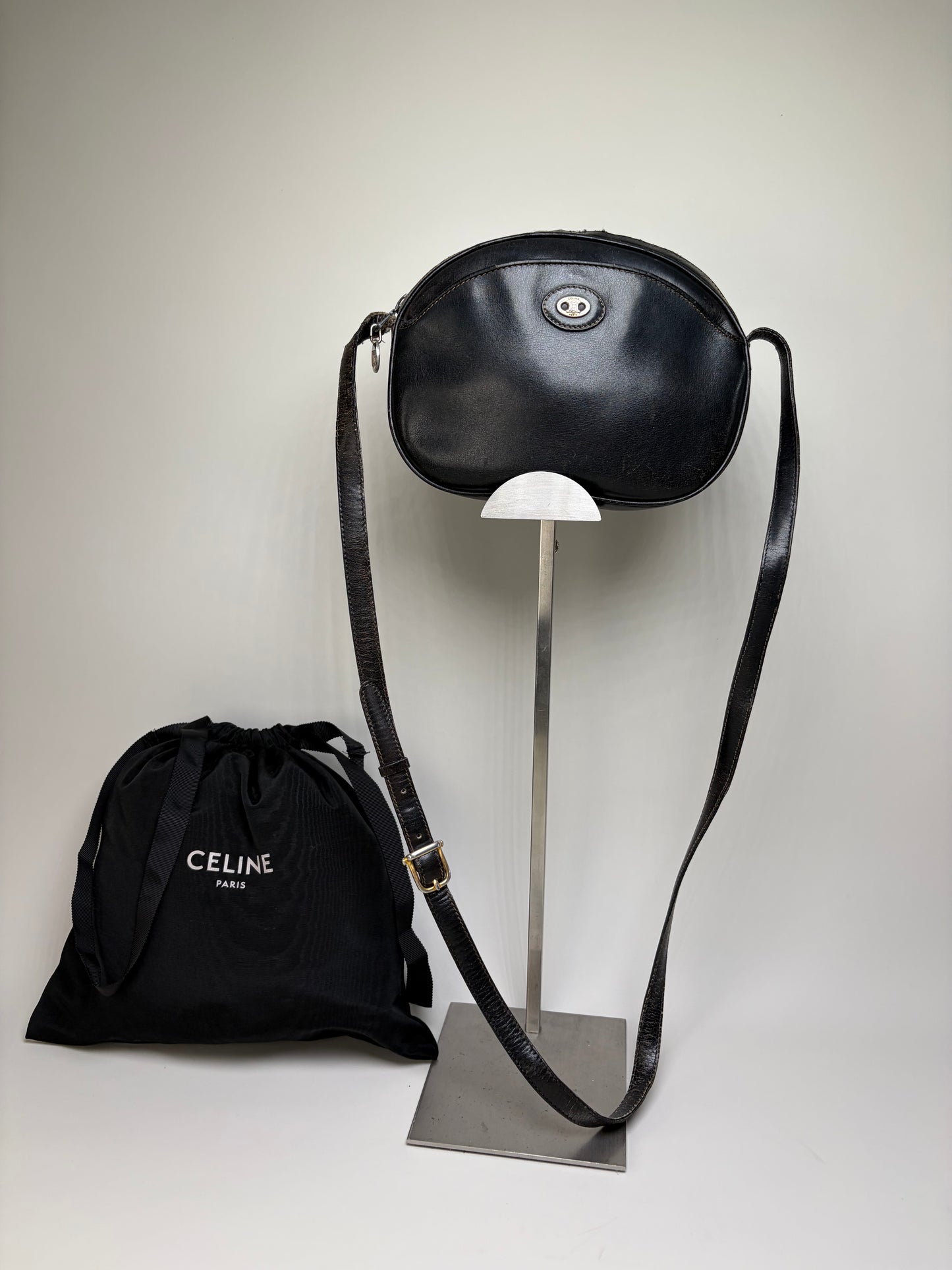 Vintage Celine Leather Crossbody Bag Black aus dem jahr