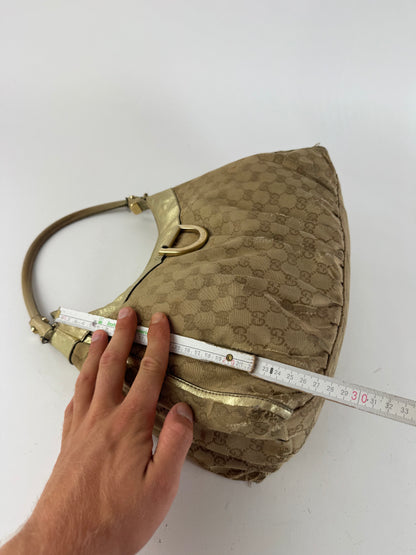 Vintage Gucci D-Ring monogram Leather canvas bag golden