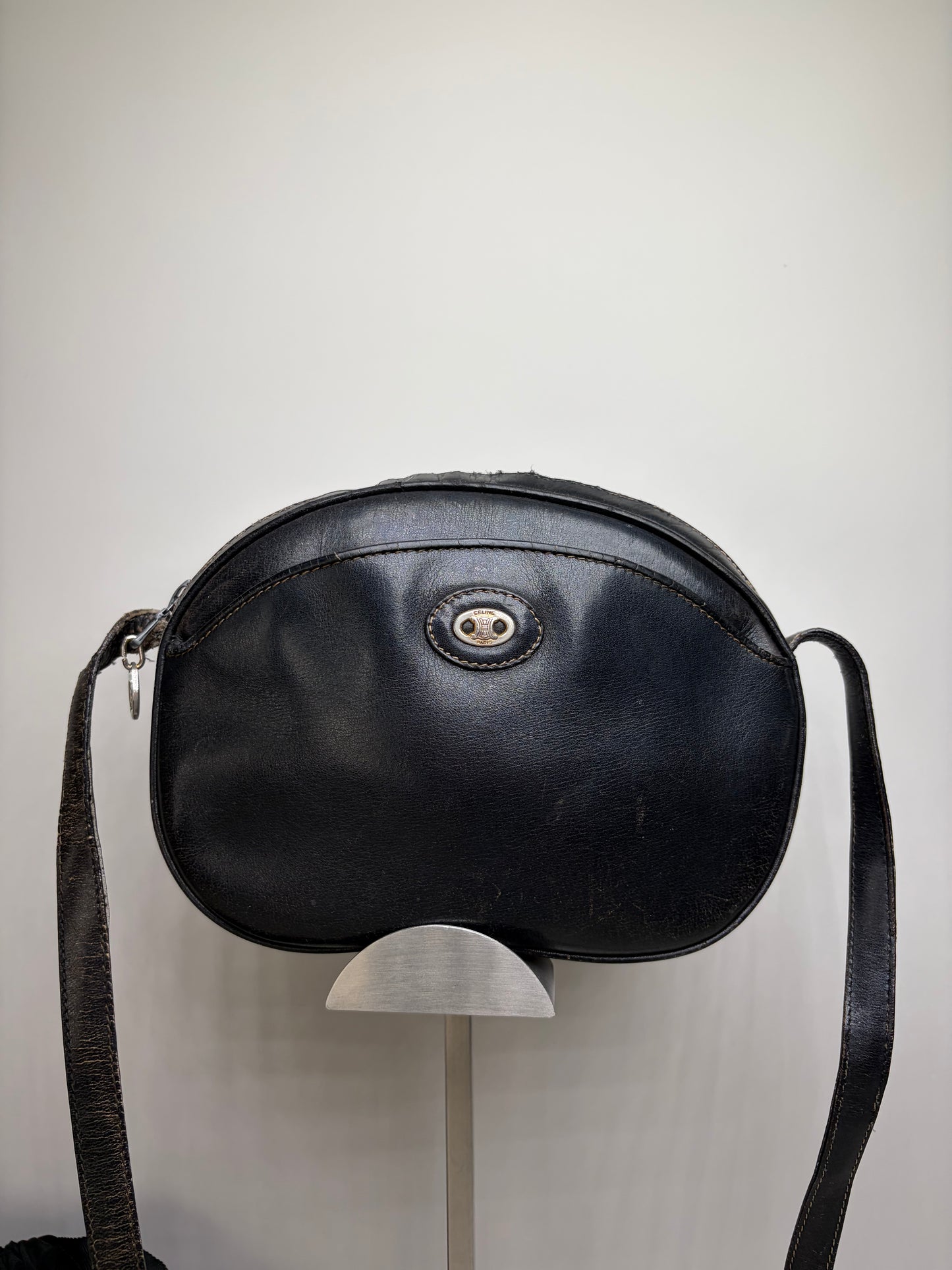 Vintage Celine Leather Crossbody Bag Black aus dem jahr