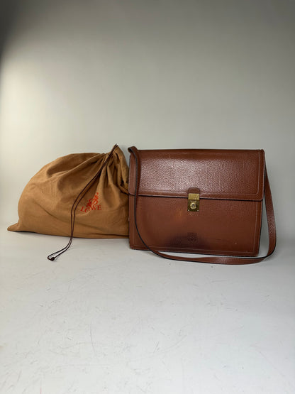 Vintage Loewe Pebbled Leather Shoulder Bag Brown Gold