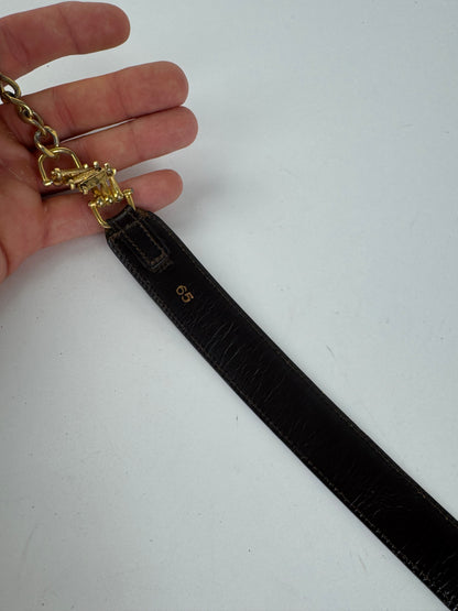 Vintage Celine Chain Leather belt Gold brown