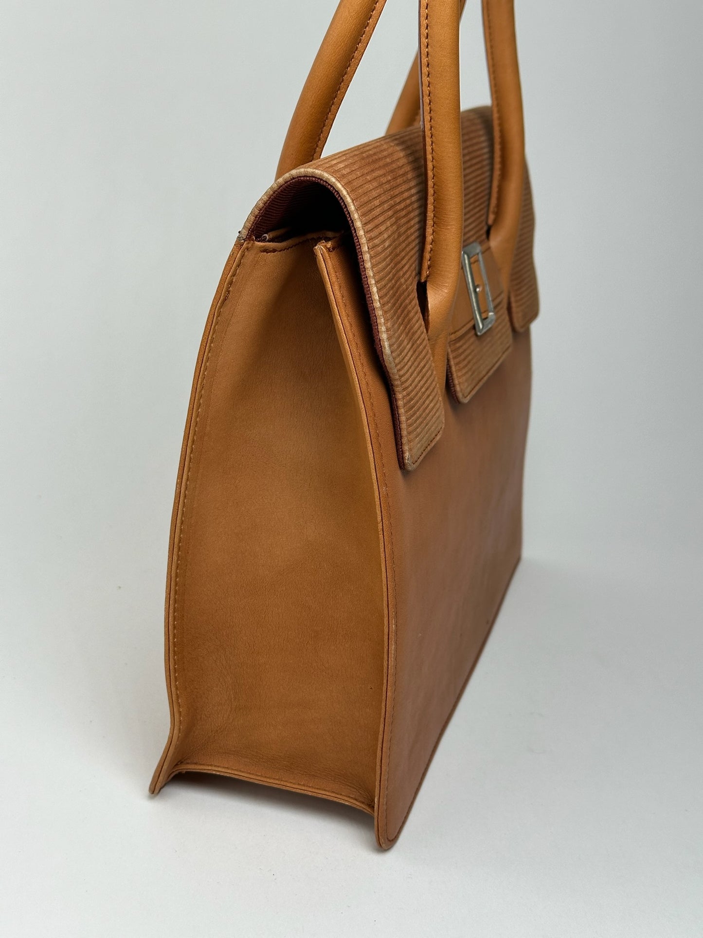 Vintage Courreges Leather Wool bag brown