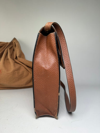 Vintage Loewe Pebbled Leather Shoulder Bag Brown Gold