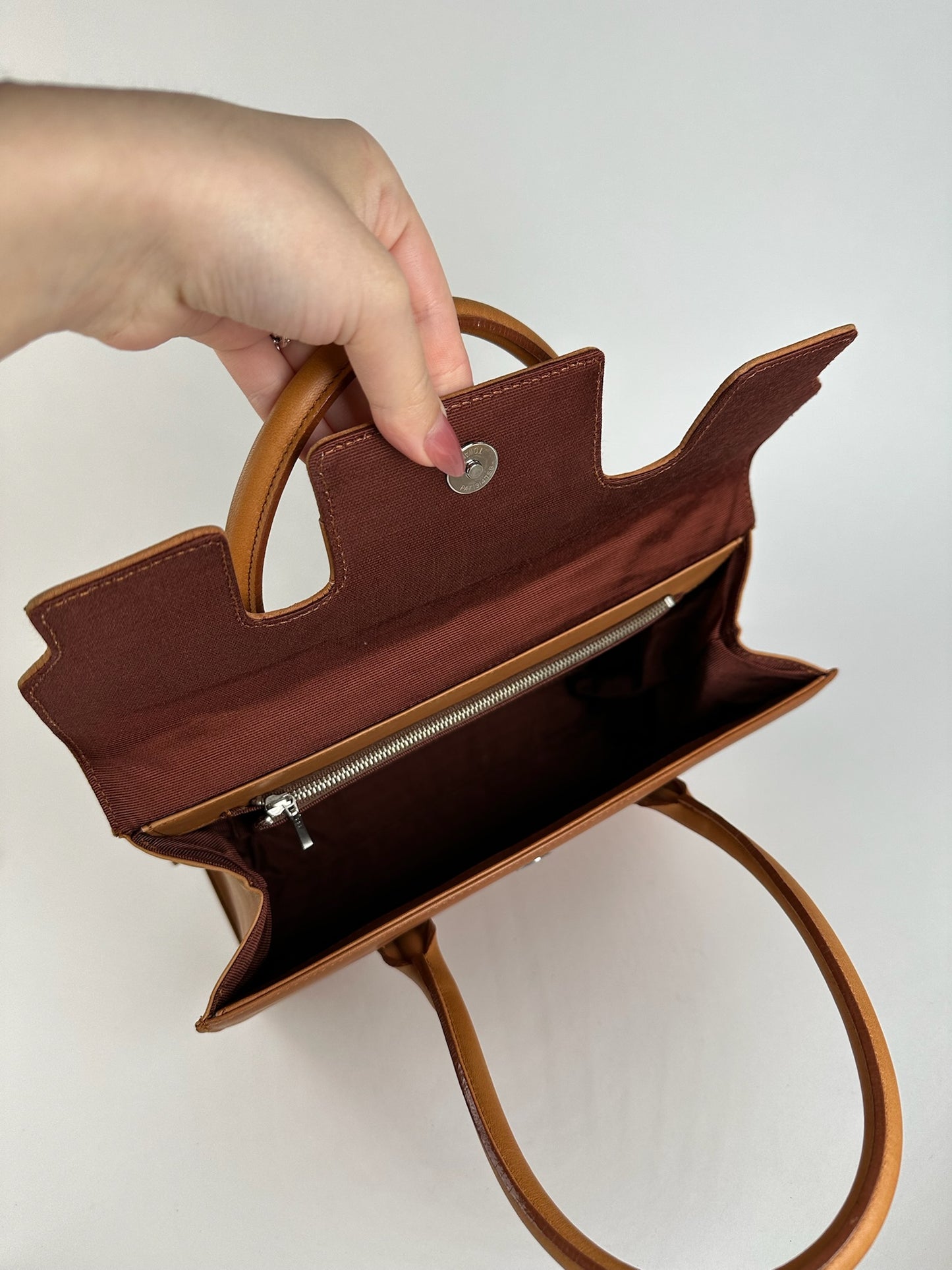 Vintage Courreges Leather Wool bag brown