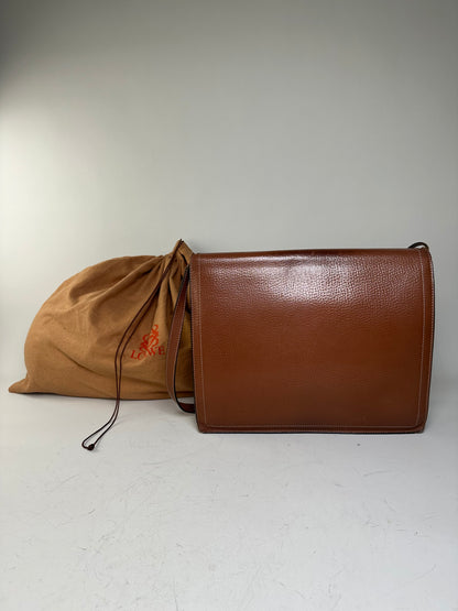 Vintage Loewe Pebbled Leather Shoulder Bag Brown Gold