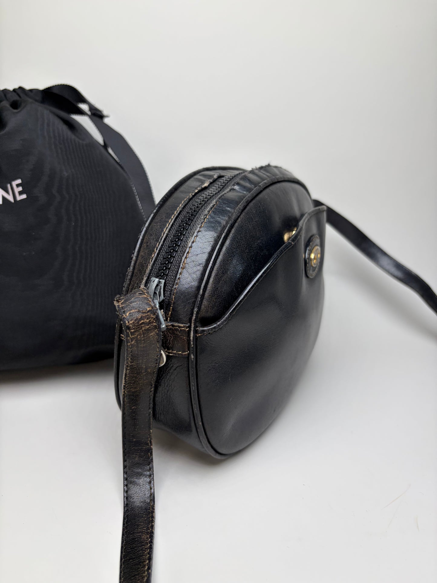 Vintage Celine Leather Crossbody Bag Black aus dem jahr