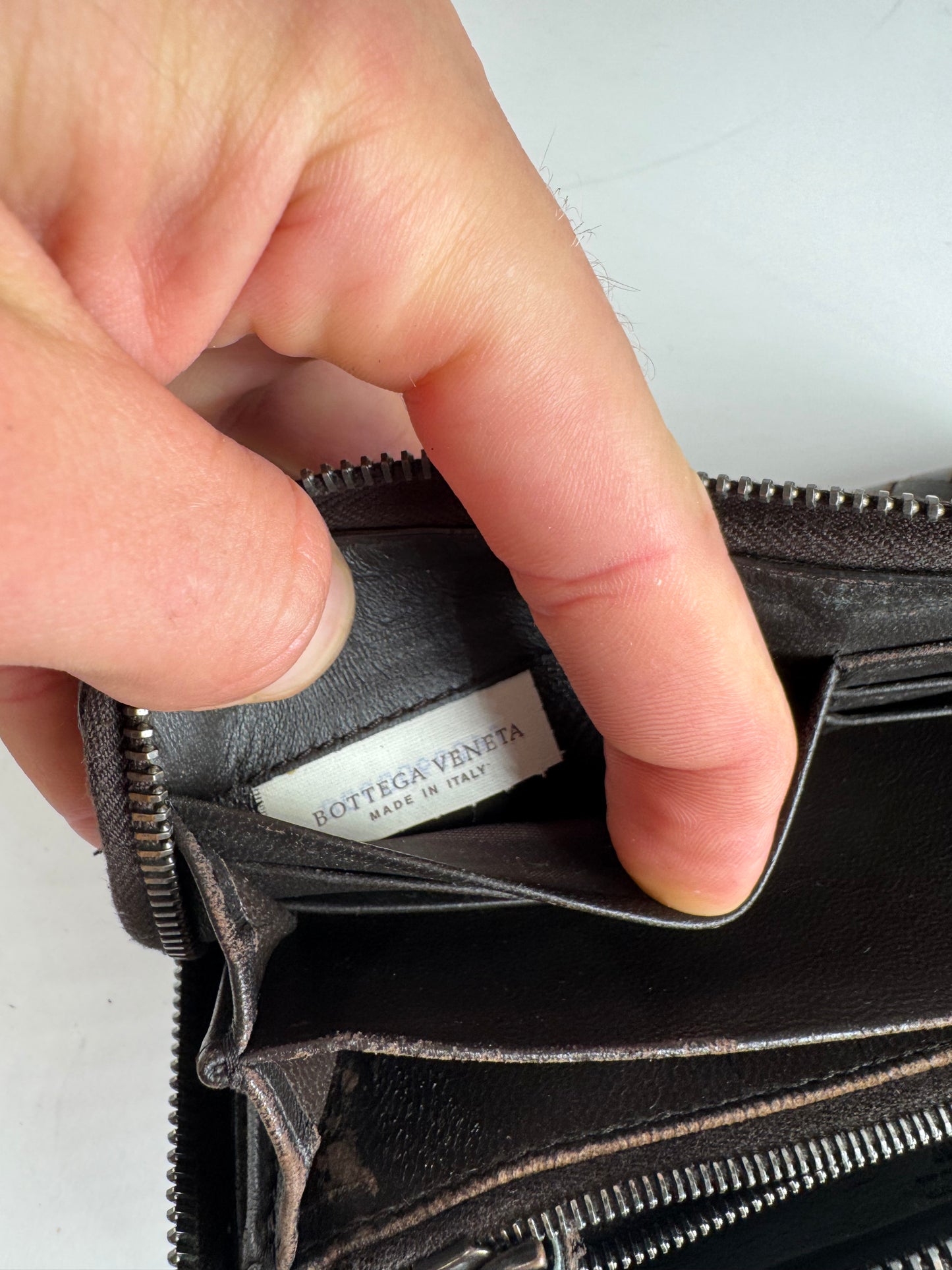 Vintage Bottega Veneta Zippy Intrecciato Leather Wallet Brown