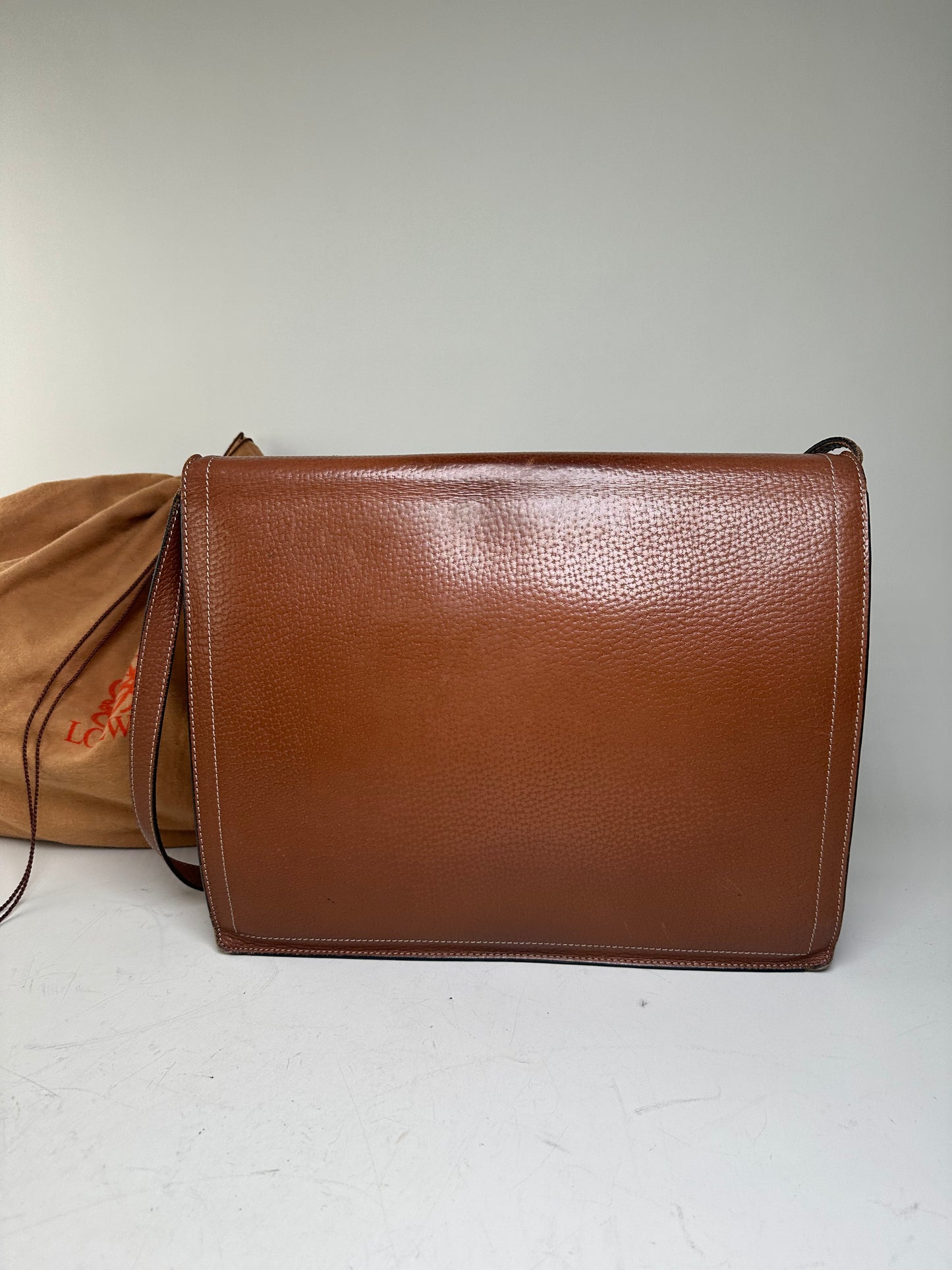 Vintage Loewe Pebbled Leather Shoulder Bag Brown Gold