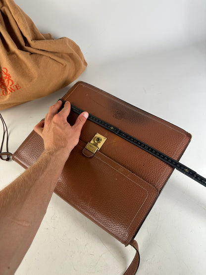 Vintage Loewe Pebbled Leather Shoulder Bag Brown Gold