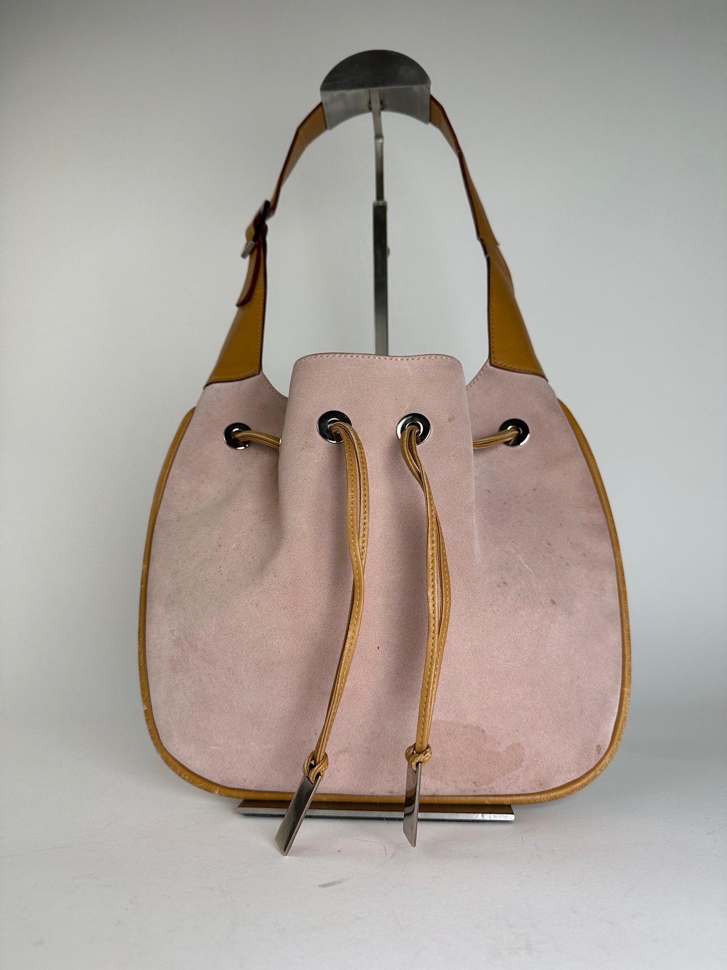 Gucci Pink Suede Hobo Bag with Drawstring Closure