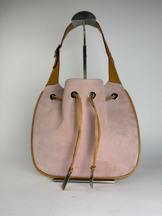 Gucci Pink Suede Hobo Bag with Drawstring Closure