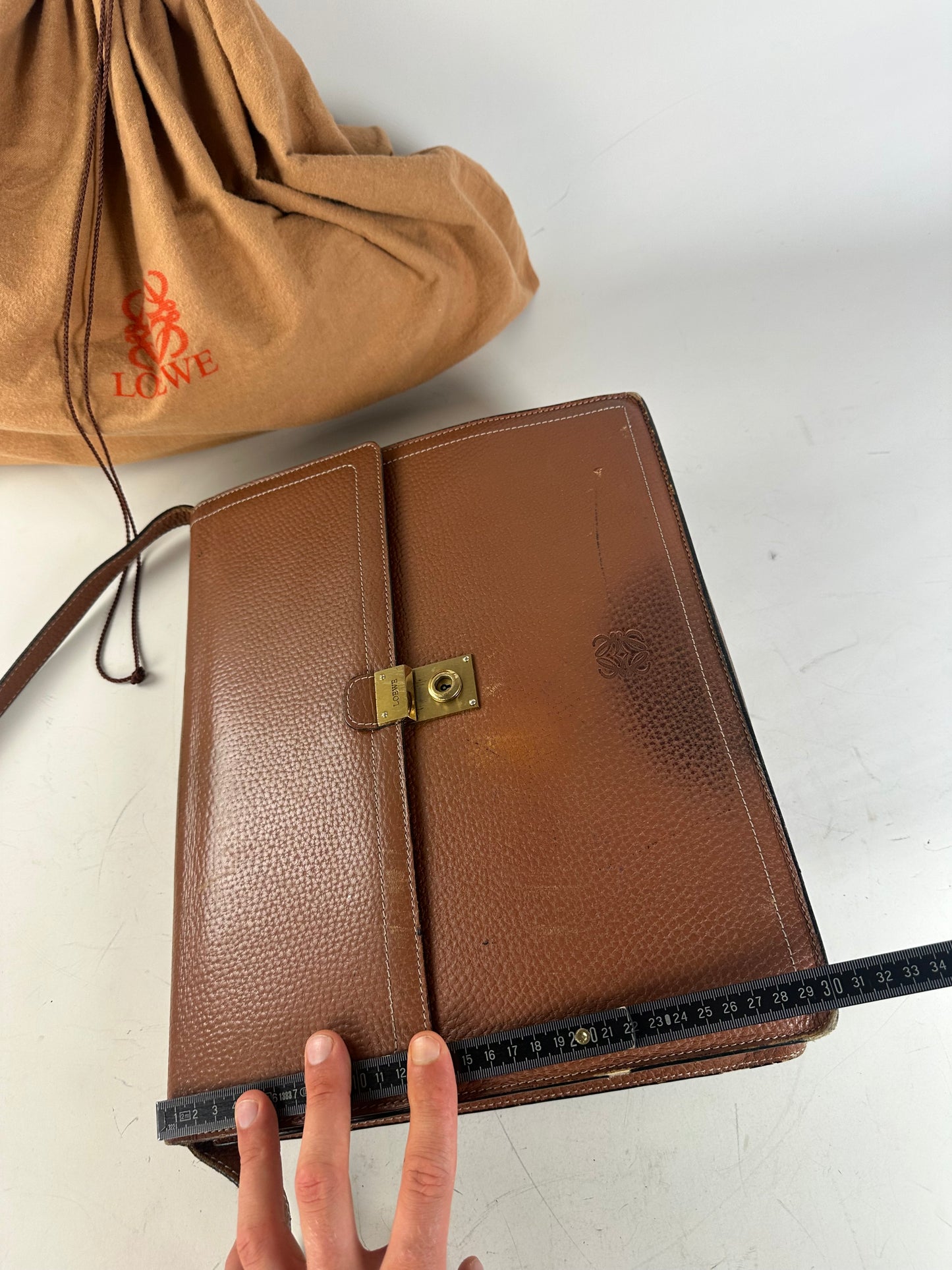 Vintage Loewe Pebbled Leather Shoulder Bag Brown Gold