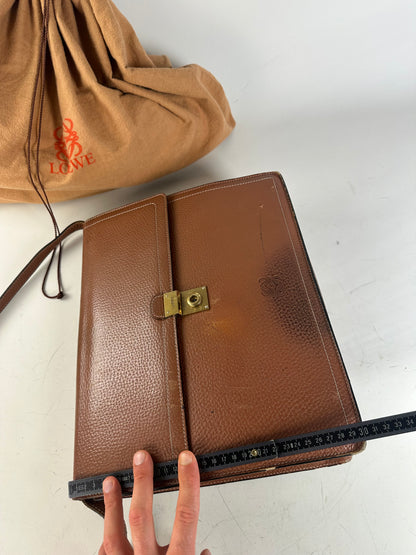 Vintage Loewe Pebbled Leather Shoulder Bag Brown Gold