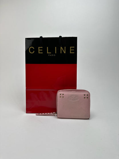 Portefeuille vintage en cuir rose Céline Paris