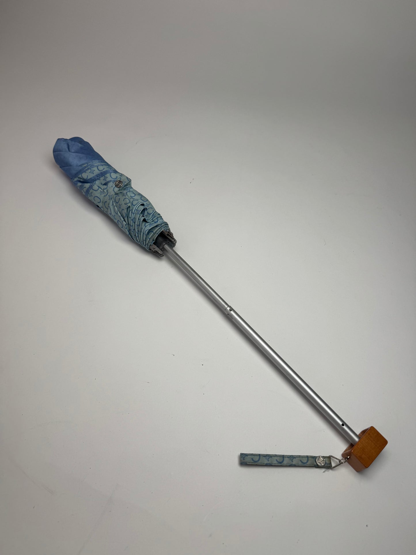 Vintage Celine Paris Monogram Polyester Umbrella Blue