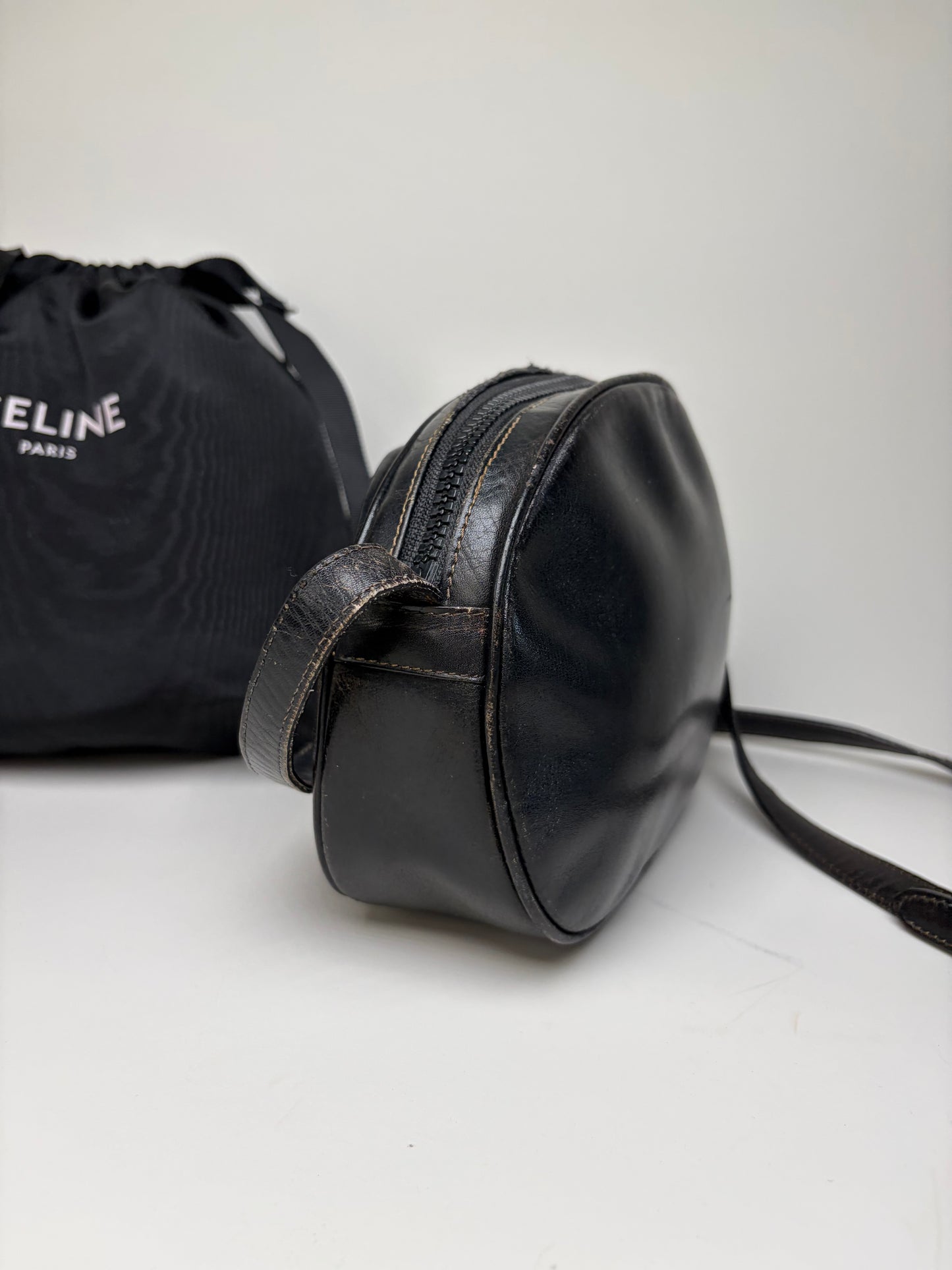 Vintage Celine Leather Crossbody Bag Black aus dem jahr