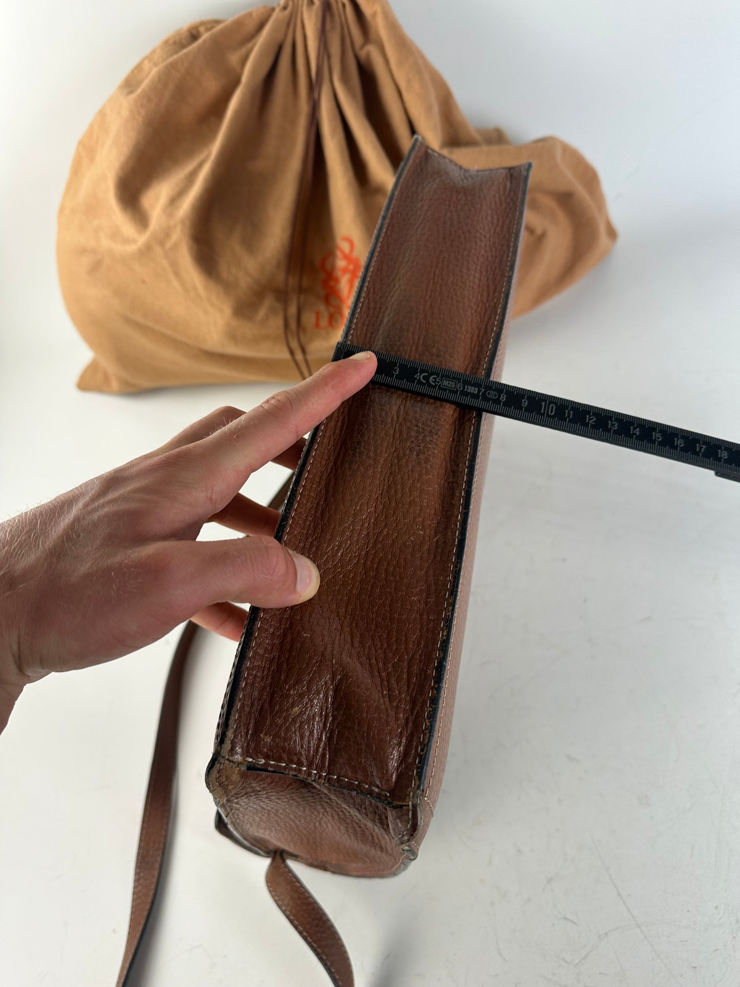 Vintage Loewe Pebbled Leather Shoulder Bag Brown Gold