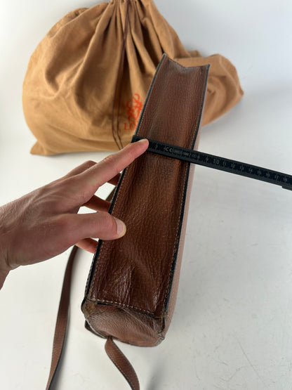 Vintage Loewe Pebbled Leather Shoulder Bag Brown Gold