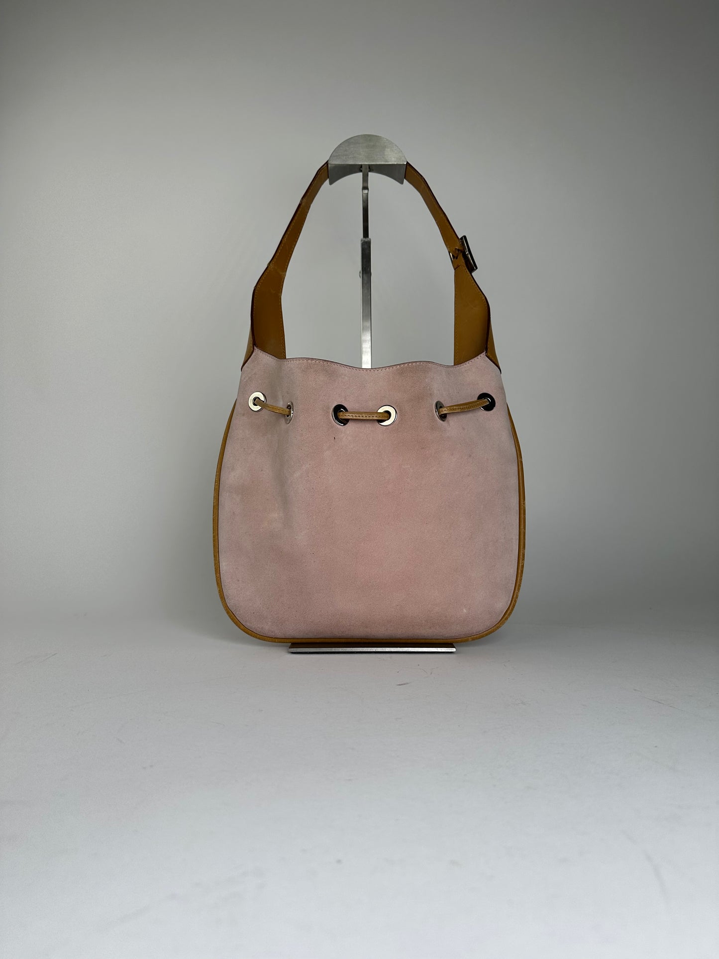 Gucci Pink Suede Hobo Bag with Drawstring Closure