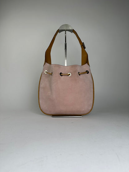 Gucci Pink Suede Hobo Bag with Drawstring Closure
