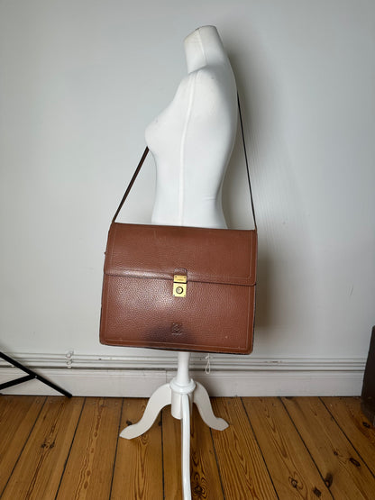 Vintage Loewe Pebbled Leather Shoulder Bag Brown Gold