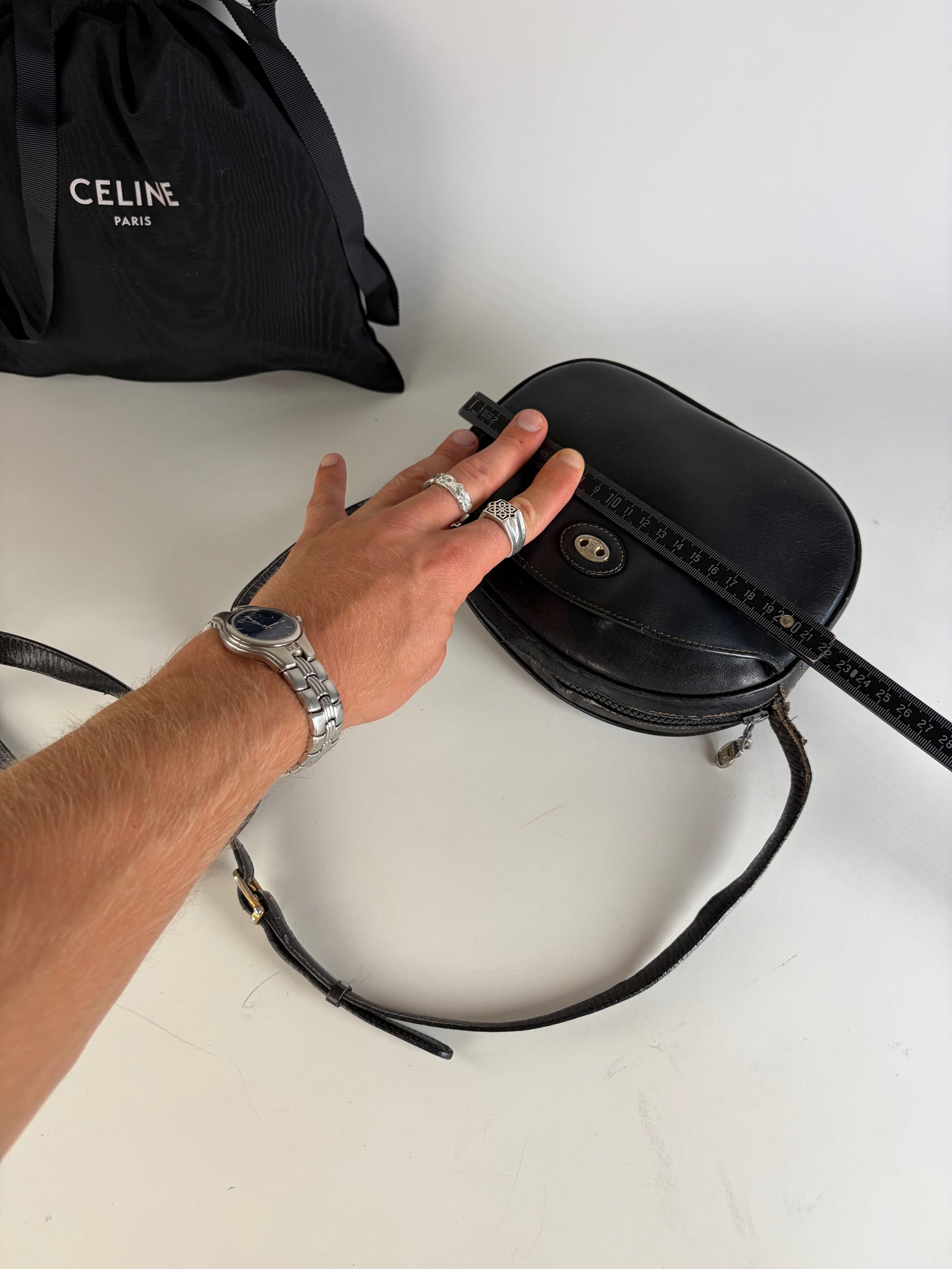 Vintage Celine Leather Crossbody Bag Black aus dem jahr