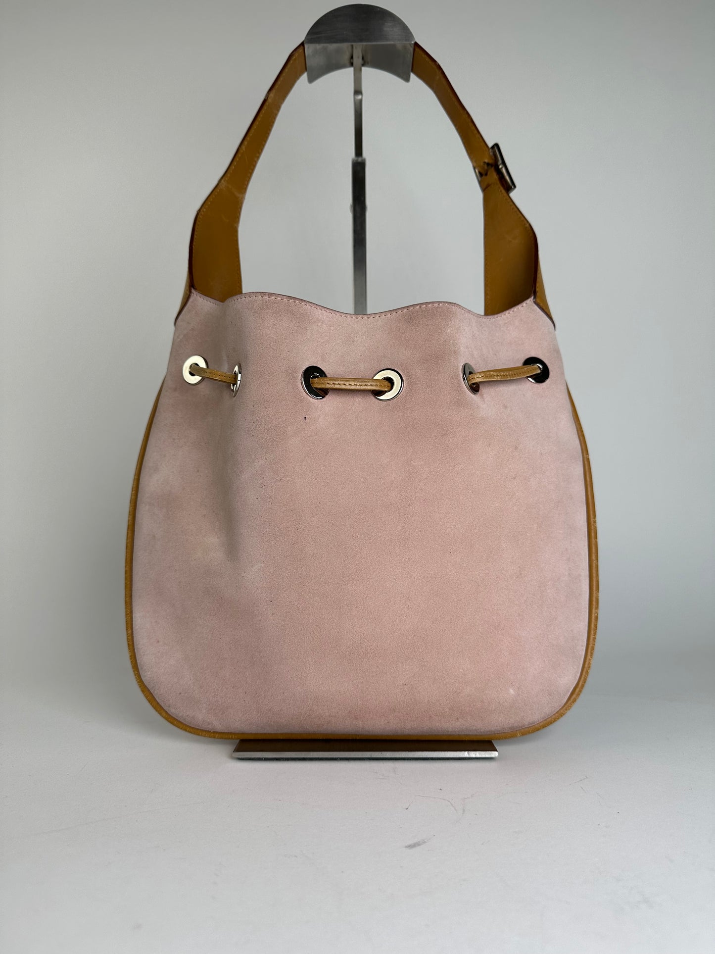 Gucci Pink Suede Hobo Bag with Drawstring Closure