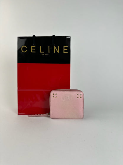 Portefeuille vintage en cuir rose Céline Paris