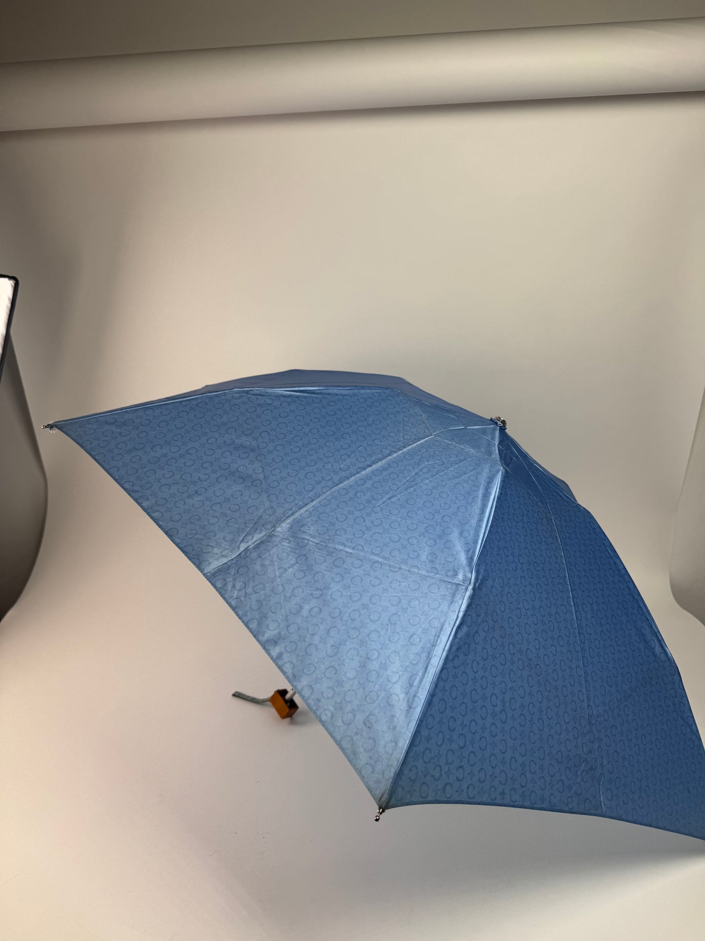 Vintage Celine Paris Monogram Polyester Umbrella Blue