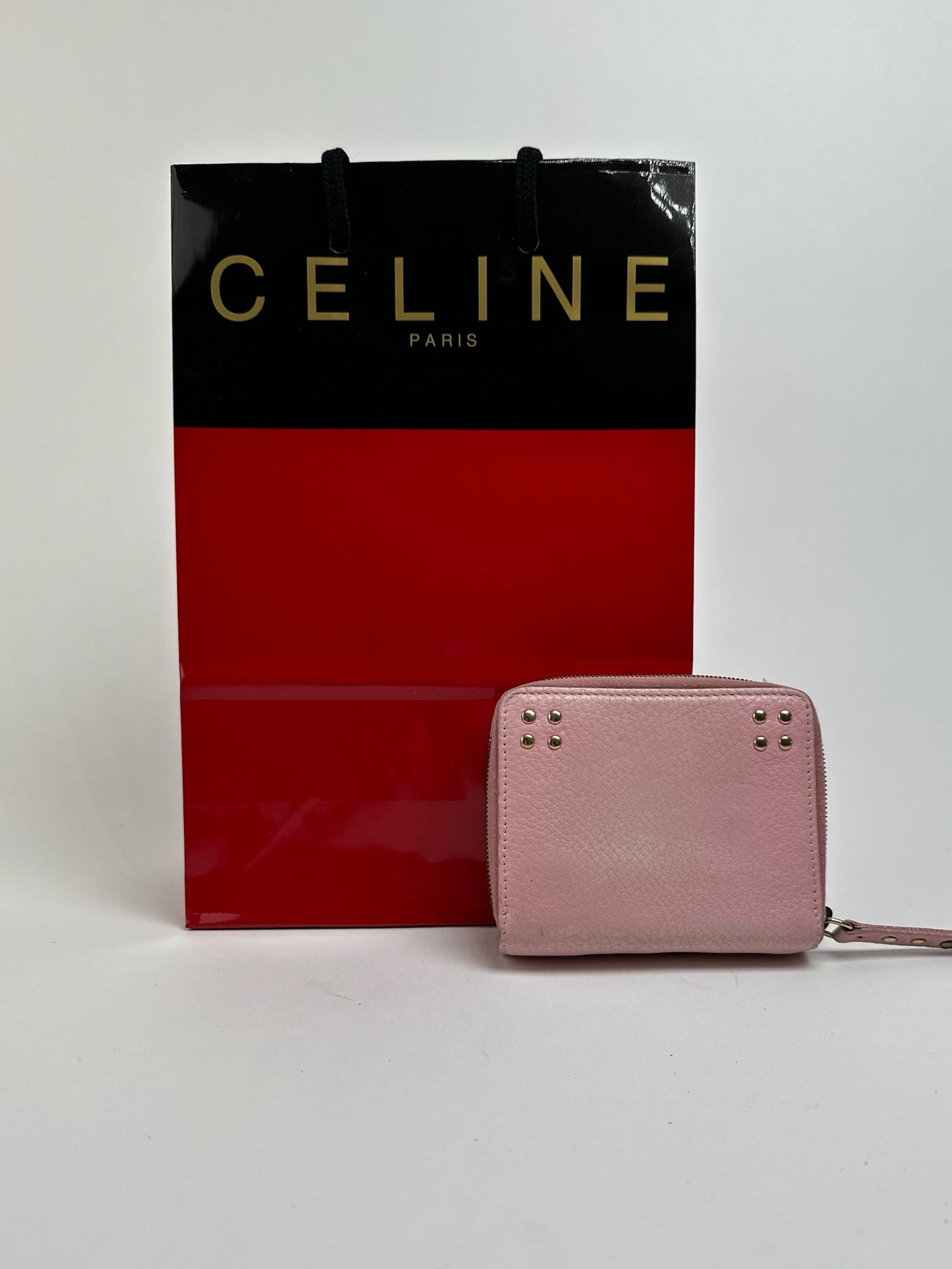 Portefeuille vintage en cuir rose Céline Paris