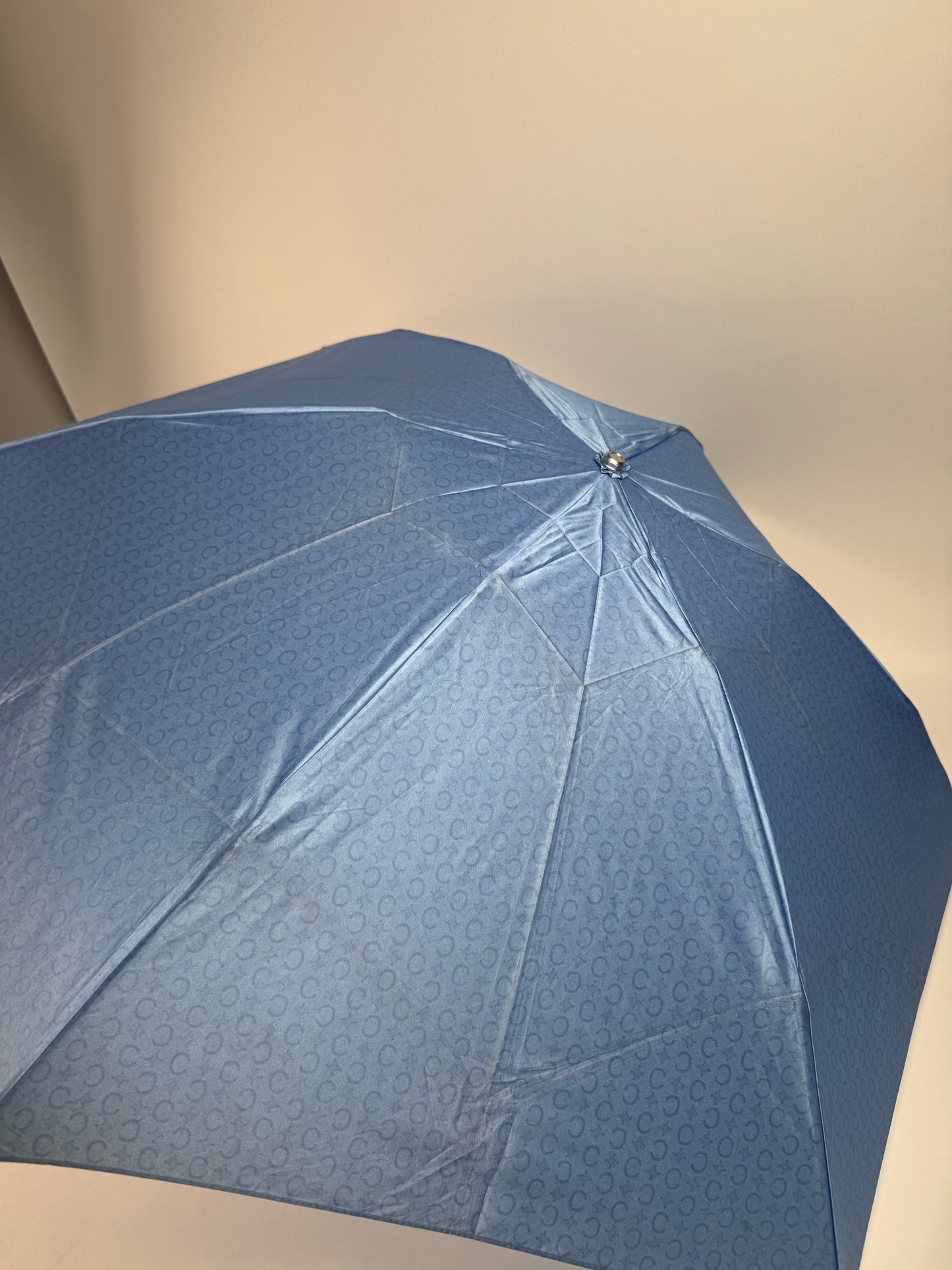 Vintage Celine Paris Monogram Polyester Umbrella Blue