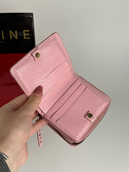 Portefeuille vintage en cuir rose Céline Paris
