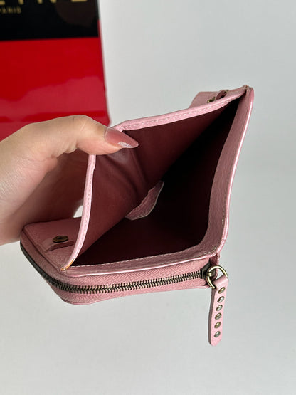 Portefeuille vintage en cuir rose Céline Paris