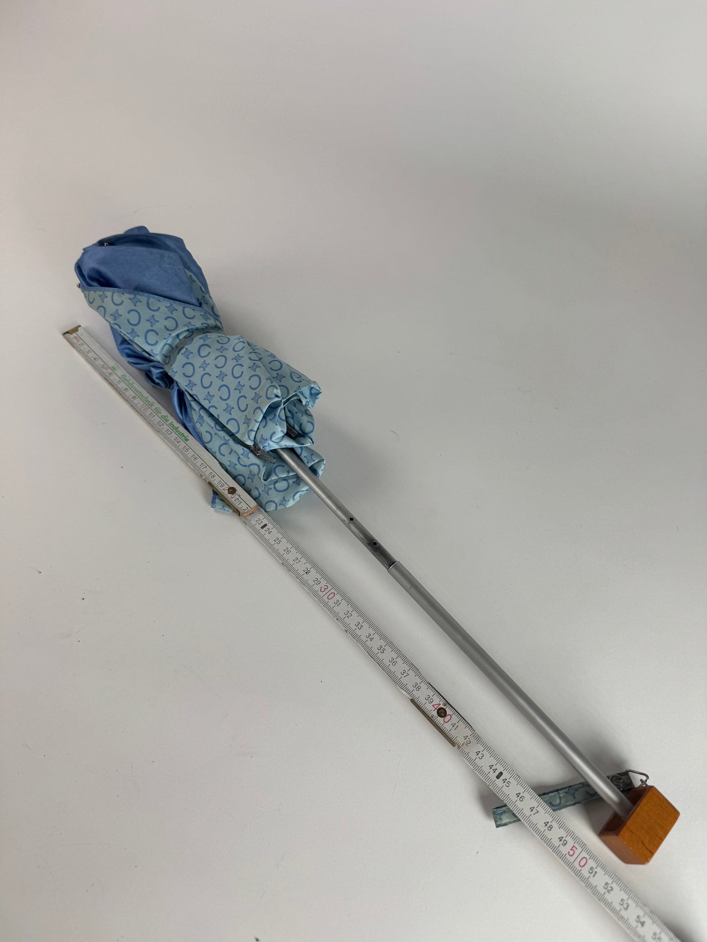 Vintage Celine Paris Monogram Polyester Umbrella Blue
