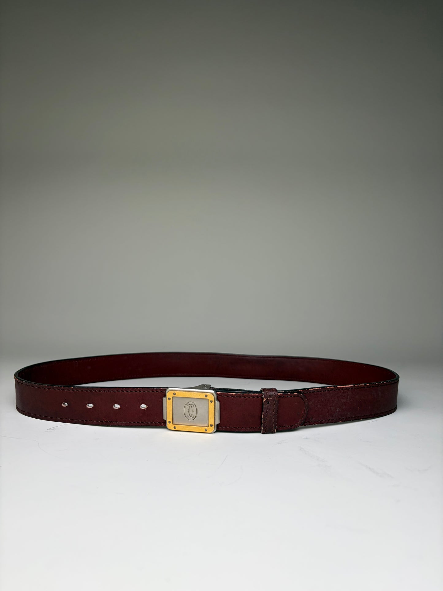 Vintage Cartier Leather Belt Burgundy Gold-tone Buckle