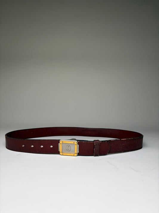 Vintage Cartier Leather Belt Burgundy Gold-tone Buckle