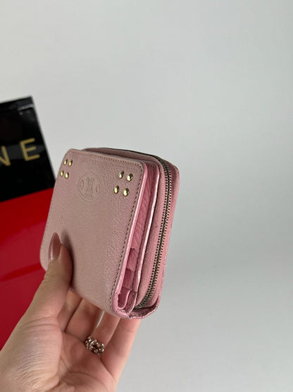 Portefeuille vintage en cuir rose Céline Paris