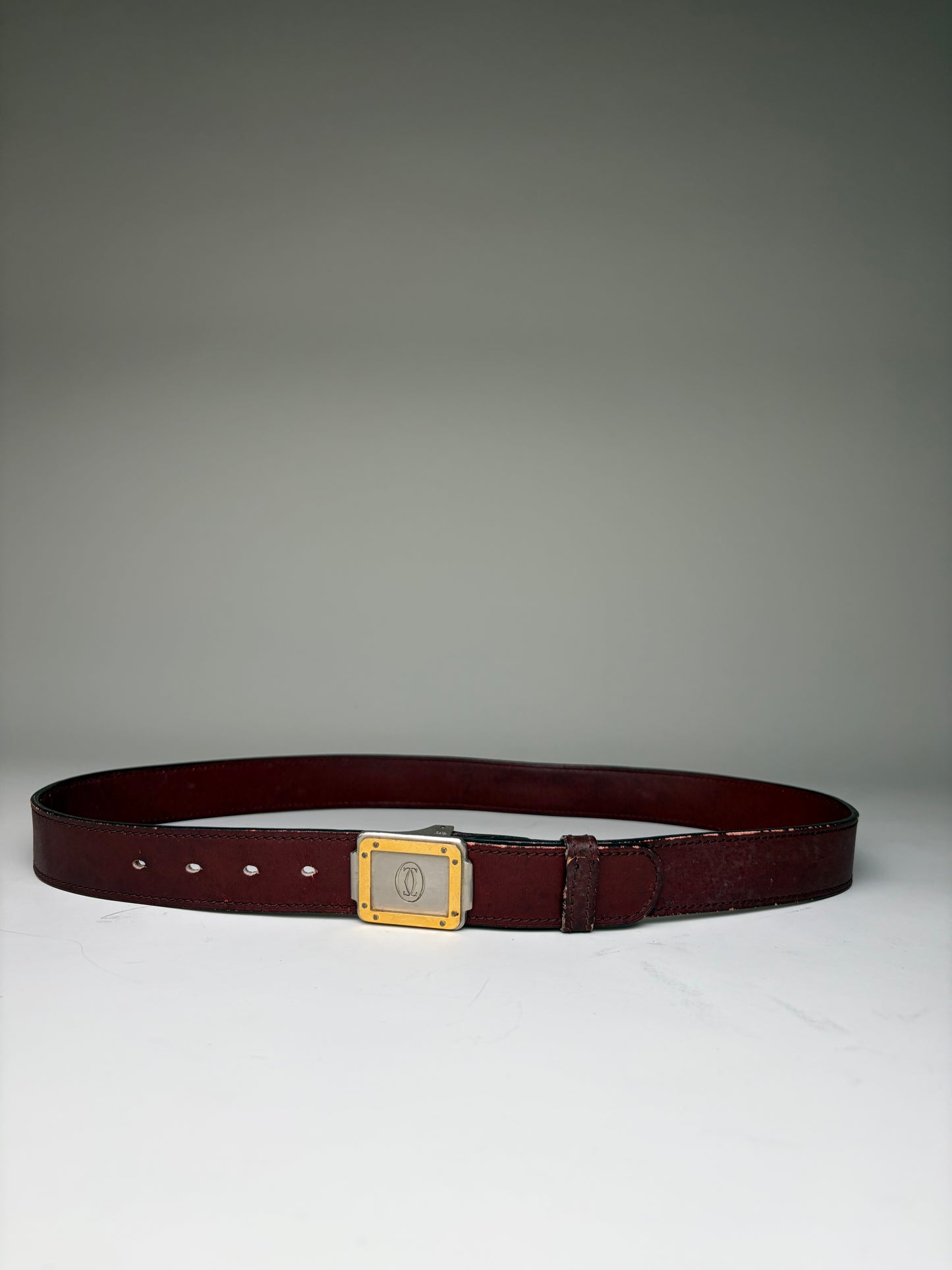 Vintage Cartier Leather Belt Burgundy Gold-tone Buckle